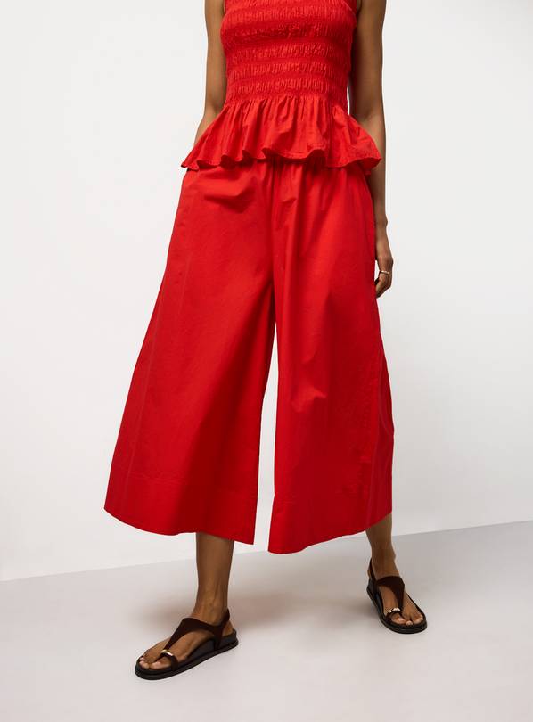 Bright Red Wide Leg Poplin Palazzo Trousers 24